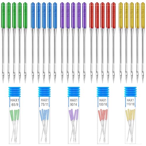 50pcs Ball Point Sewing Machine Needles, Regular Flat Shank Sewing Needle with Size in HAX1 65/9,...
