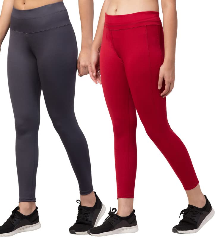 Image of BLUECON Gym wear Leggings Ankle Length Workout Pants | Stretchable Tights | Mid Waist Sports Fitness Yoga Track Pants for Girls & Women (Pack of 2)