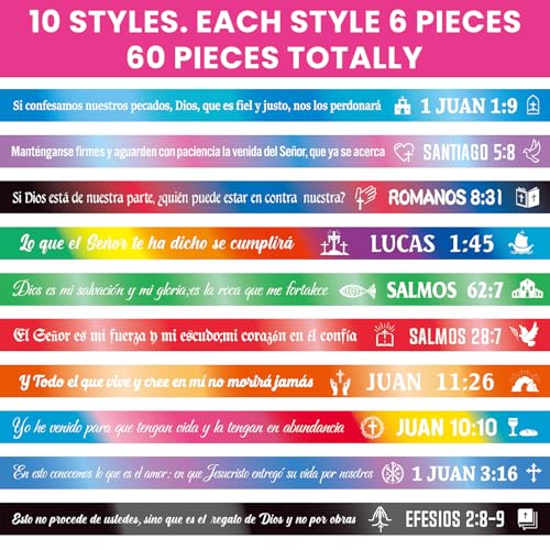 Skylety 60 Pcs Spanish Bible Verse Silicone Bracelets Bulk Motivational Rubber Wristbands Hispanic Heritage Month Bracelets for Spanish Party Favors Gifts(Bright) by Skylety - Image 3