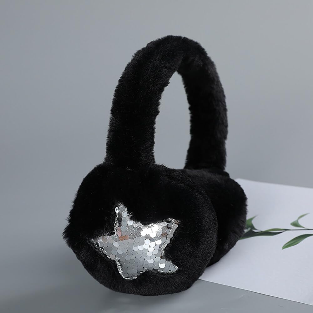 Katutude Ear Warmers Headband Adjustable Winter Ear Muffs Glitter Sequin Fluffy Plush Warm Earmuffs Winter Outdoor Earmuffs