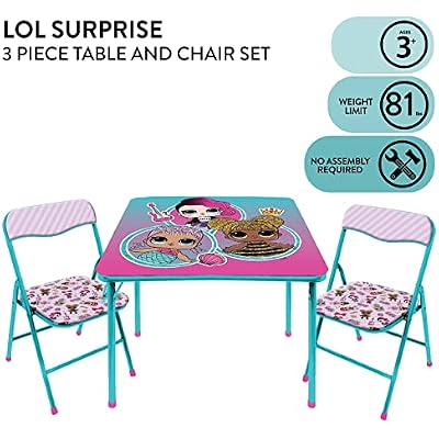 LOL Surprise Kids Table and Chair Set,3 Piece Square Activity Table with 2 Chairs for Toddlers & Children, Ages 3+