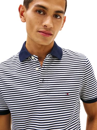 Image of Tommy Hilfiger Men's Short Sleeve Polo Shirts in Slim Fit with Stretch and Organic Pique Cotton