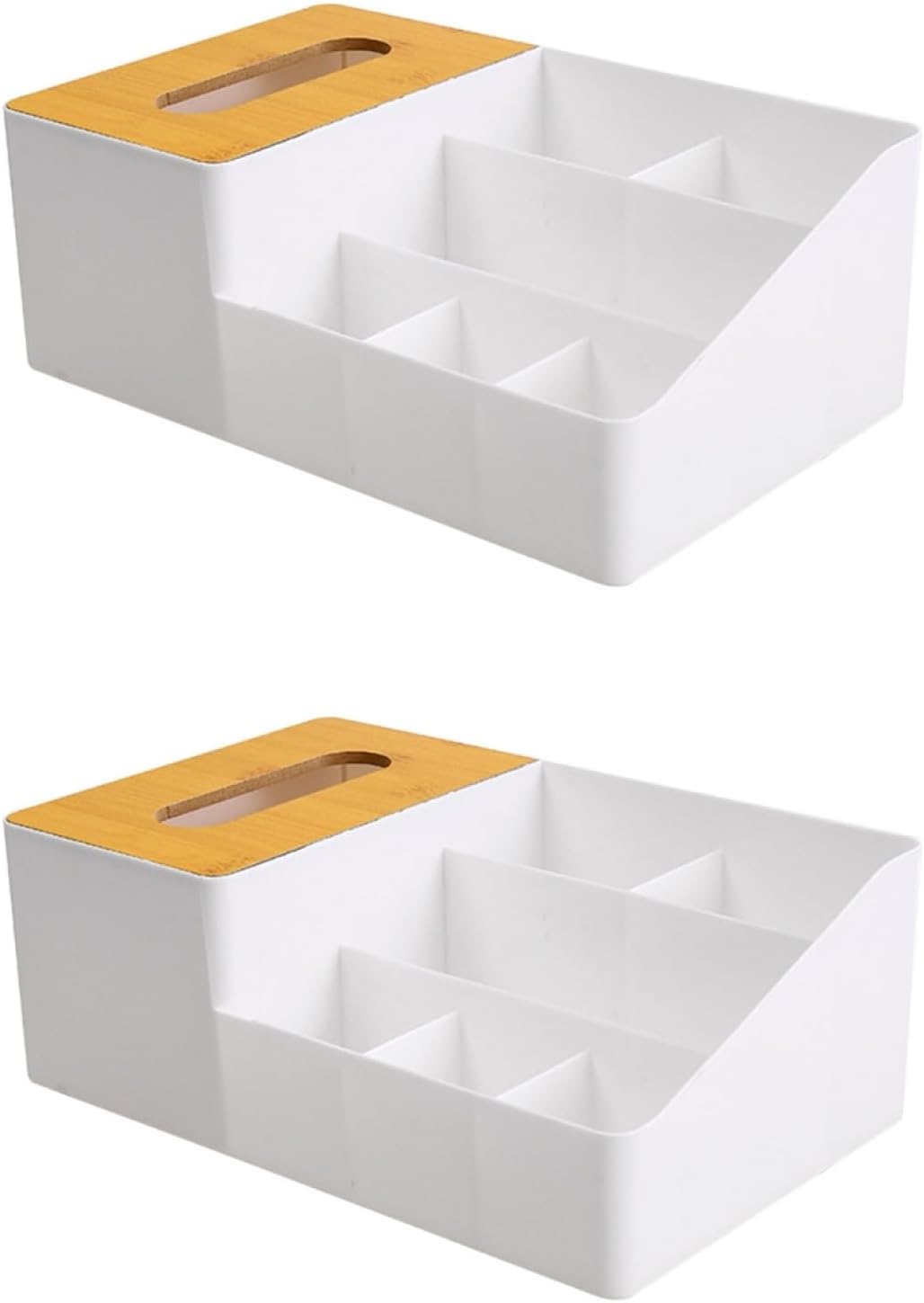 2pcs Multifunctional Desktop Organizer Box Tissue Holder Remote Control Holder Desktop Storage Office Living Room Bedroom Keep Your Space Tidy White 2PCS