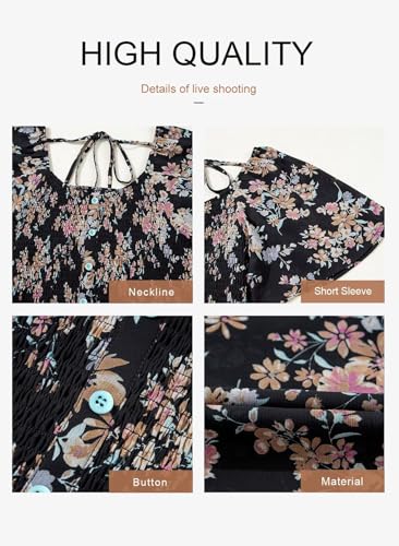 Image of Dokotoo Womens Dresses 2025 Square Neck Tie Backless Summer Dresses Cap Sleeve Floral Buttoned Empire Waist Maxi Dress