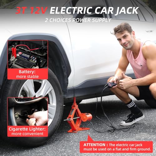 STANDTALL Electric Car Jack 3T Scissor Floor Jack Set 12V Automatic Vehicle Lift Kit for Road Emergency Tire Change Car Repair Tool for Sedans and SUV