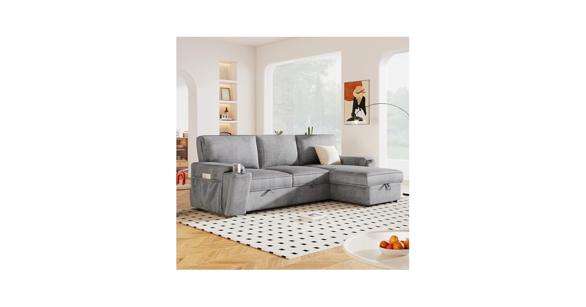 Amazon.com: 96.1'' Upholstery Sleeper Sectional Sofa with