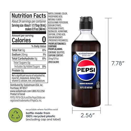 Image of SodaStream Pepsi Starry Zero Sugar Beverage Mix Variety Pack, New Pour Bottle (440ml, Pack of 4)