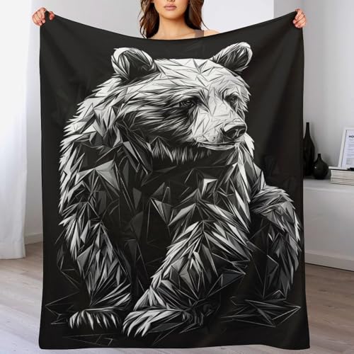 Couverture lit et canapé douce 127x152 cm avec motif ours géométrique durable