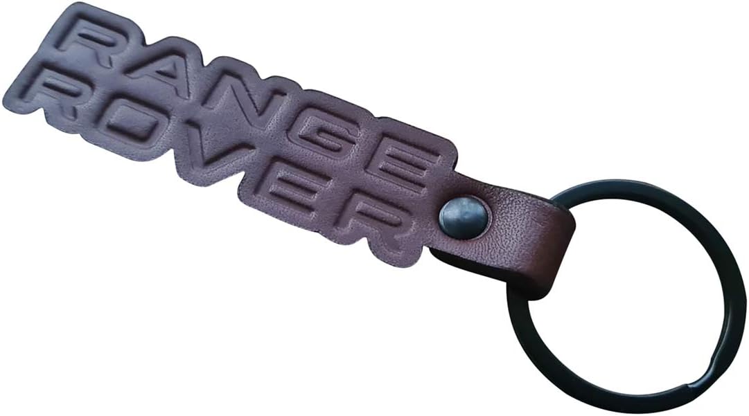 Handmade Embossed Brown Leather Keychain Keyring for Range Rover (Die Cut)