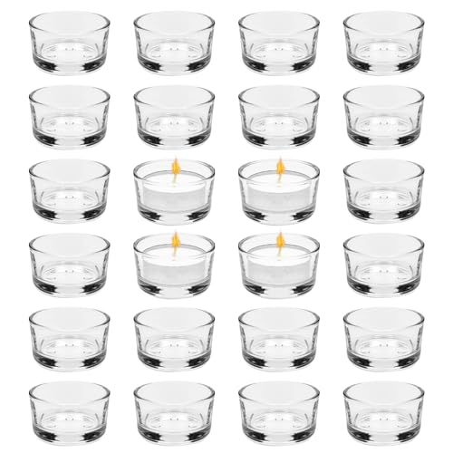 24 PCS Photophore Verre Transparent, Porte-Bougie Chauffe-Plat 4,5 cm de Diamètre, pour la Décoration de Table à la Maison, pour Le Mariage, Verre de Bougie Décoratif