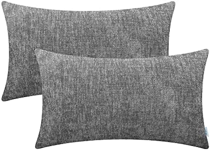 CaliTime Pack of 2 Cozy Throw Pillow Covers Cases for Couch Sofa Home Decoration Solid Dyed Soft Chenille 45cm X 45cm Burgundy