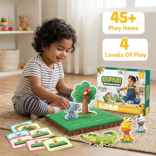 Image of GiniMini Safari 3D Puzzle Game for Toddlers 2+ | Montessori Educational Scene Builder with Animals | 45+ Pieces | Screen-Free Learning Toy for Preschool Kids