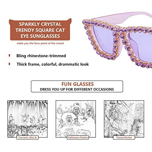 Image of Xpectrum Sparkly Diamond Sunglasses Bling Square Frame Festival Disco Rhinestone Accessories