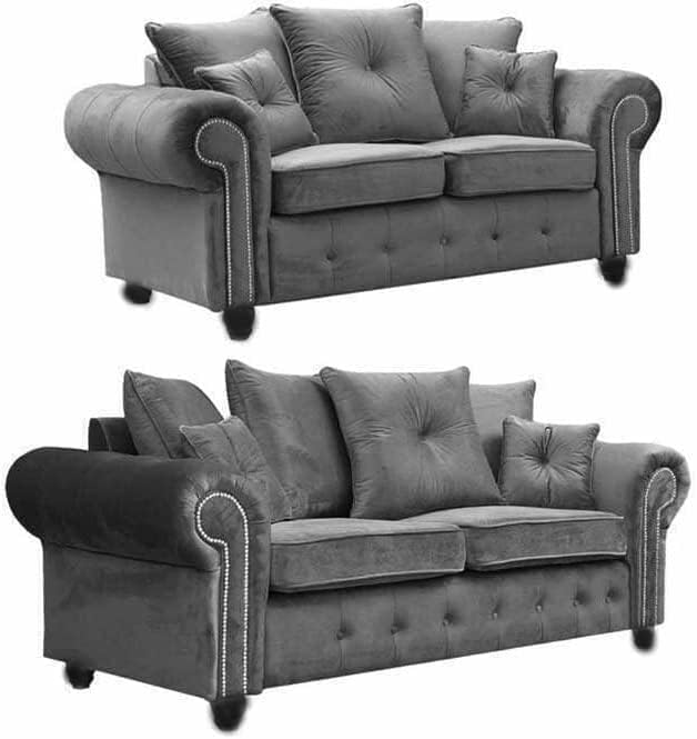 Plush Fabric 3+2 Seater Sofa Set Dark Grey Suite 2 Seater sofa 3