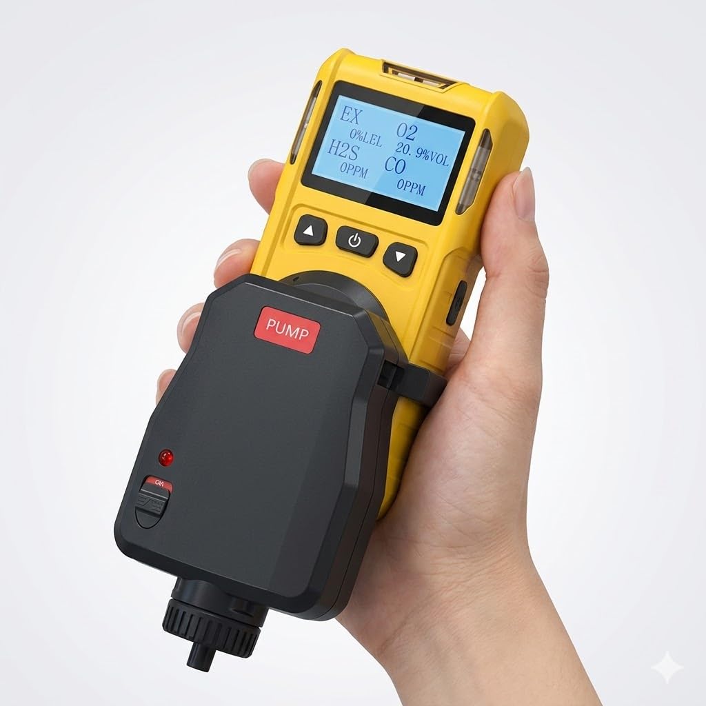 SKYKING Portable 4 Gas Detector with Built-in Sampling Pump | O₂, CO, H₂S & Combustible Gas (LEL) Monitor | Audible, Visual & Vibration Alarm | Rechargeable Industrial Gas Leak Detector-image-23