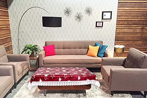 Image of The Furnishing Tree Waterproof PVC Rectangle Shaped 2 Seater Table Cover WxL 45x70 inches Floral Pattern Red with White Border lace