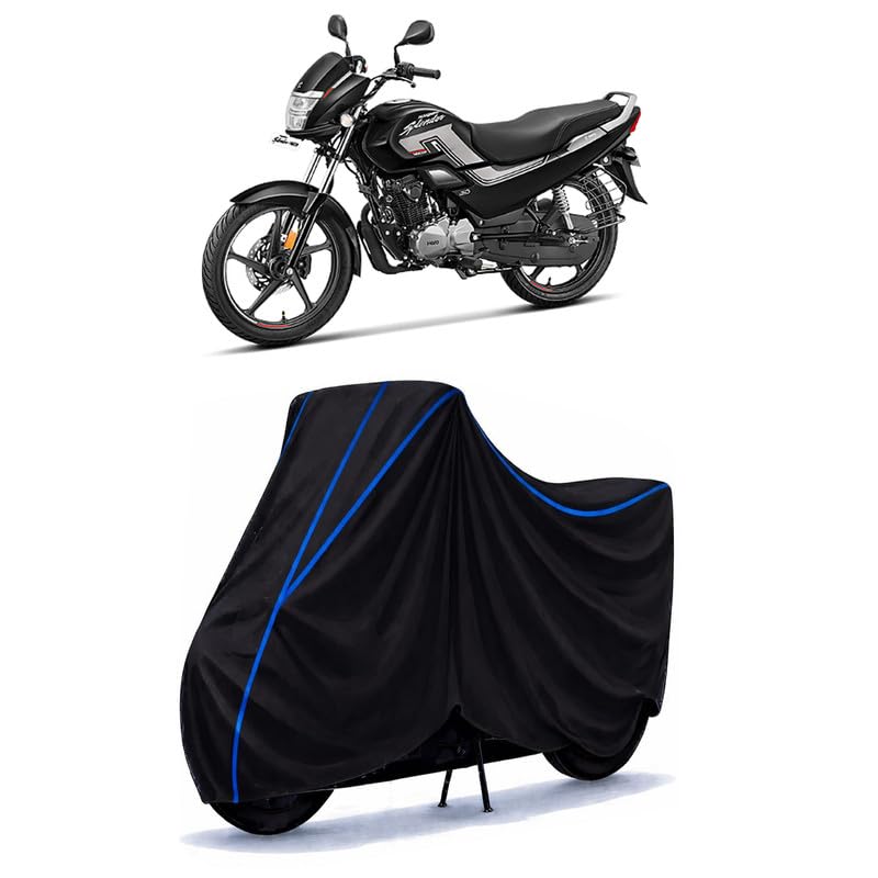 Image of Hero Super Splendor Xtec Bike Cover Water Resistant Universal Motorcycle Rain | Heavy Duty UV Protection, Dust, Scratch Indoor Outdoor All Weather with Black Blue Piping Elastic