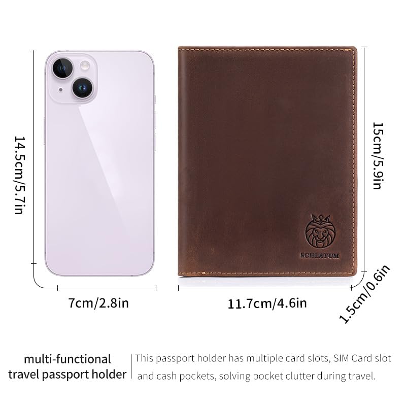 Image of Leather Passport Holder for Travel Men Bifold Slim RFID Blocking with 2 Passport Slots, 1 Cash Pocket, 5 Card Slots