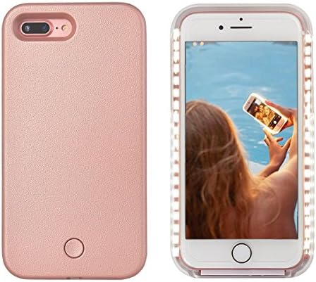 iPhone 8 Plus Led Case - LONHEO iPhone 8 Plus Illuminated Cell Phone Case Great for a Bright Selfie and Facetime Light Up Case Cover for iPhone 7 Plus 5.5'' with a Free Phone Holder - Rose Gold