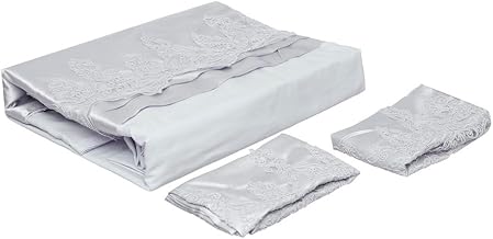 طقم ملاية مطرزة قطن 4 قطع مقاس 240 × 260 سم - رمادي