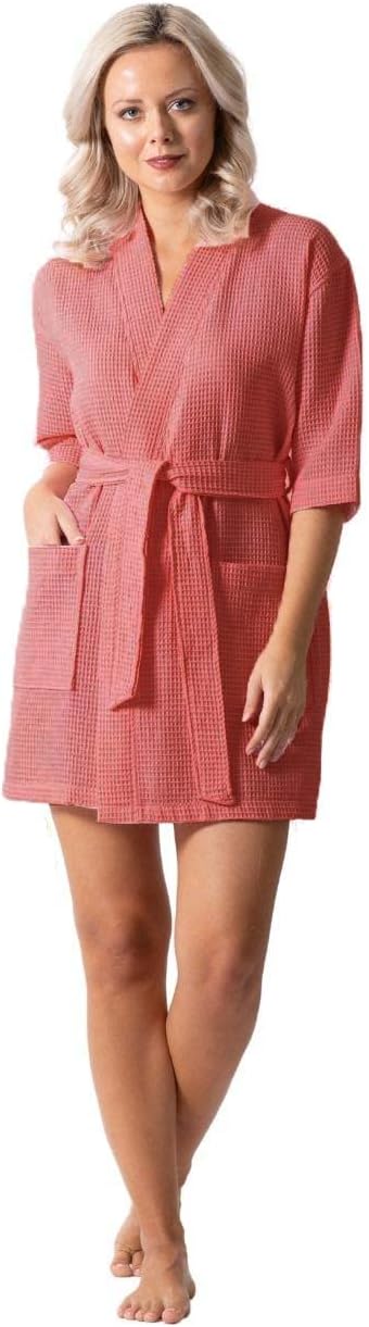 Turkish Linen Lightweight Waffle Knit Bath, Spa & Bridesmaids Kimono Short Robes for Women - Quick Dry & Soft - Image 3