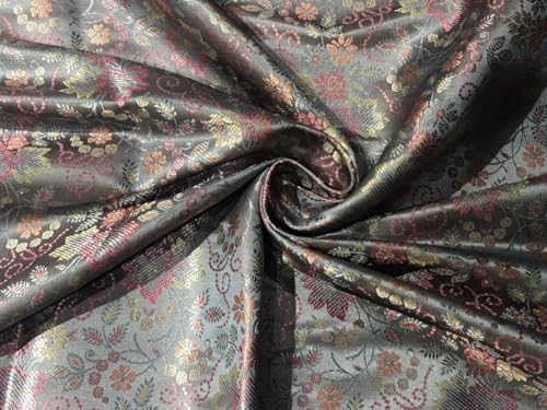 Tissu brocart de soie rigide gris argenté pour robe structurée