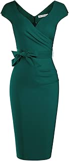Women's Vintage 1950s Style Wrap V Neck Tie Waist Formal Cocktail Dress - coolthings.us