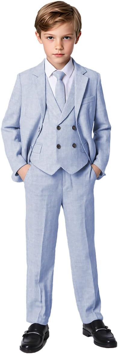 Boy Suits 3 Piece Slim Fit Formal Suit Set with Tuxedo Jacket Vest Pants for Kids Wedding Ring Bearer Party