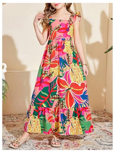 Floerns Girl's Tropical Print Ruffle Sleeveless A Line Dress Flounce Hem Maxi Dresses2