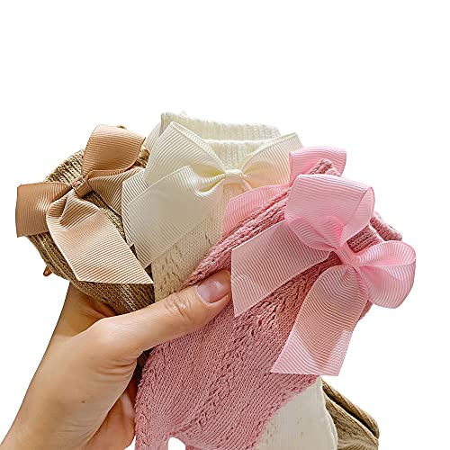 Kids Baby Girls Knee High Socks Hollow Out Bow Knitting Stockings Suitable for 1-8 Years Infants Toddlers2
