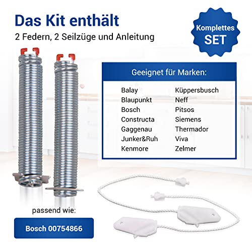 VIOKS Türscharnier Feder Set Ersatz für 00754866 Bosch Feder Geschirrspüler - 2x Rot Federn mit Seilzug für Balay Neff Siemens Bosch Spülmaschine