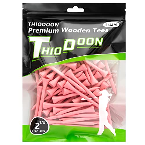 THIODOON Golf tees 2 1/8 inch Less Friction Wood Tees Training for Golfer Professional Natural Wood Golf tees Bulk 100 Count Golfing Tees