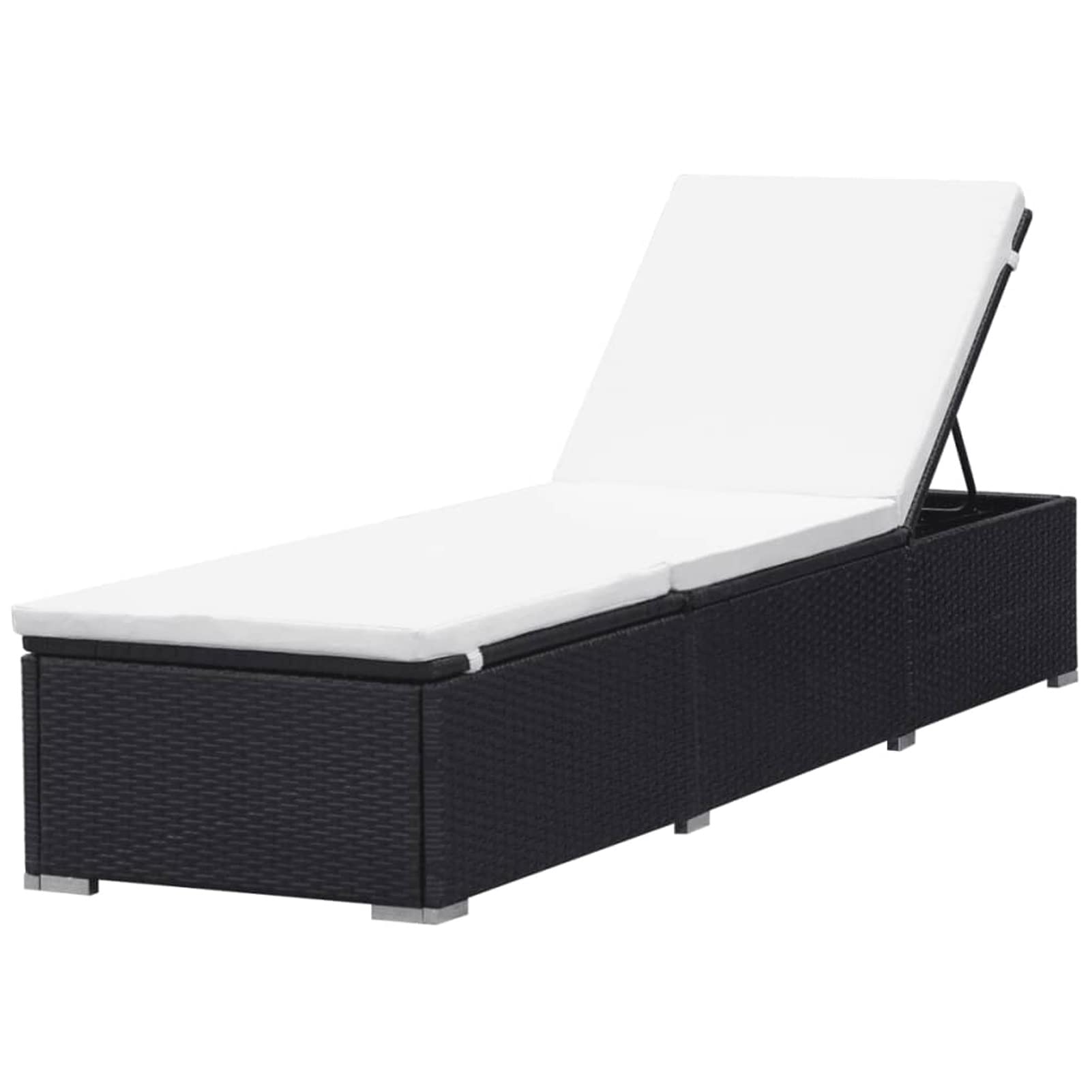 Homgoday Chaises Longues avec Coussins Lot de 2 Résine Tressée Noir, Bain de Soleil de Jardin, Lit de Camping Transat de Relax pour Plage, Extérieur, Balcon, Terrasse