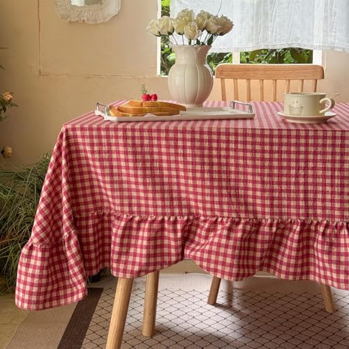 NSNLGSGC Red Plaid Gingham Ruffled Tablecloth...