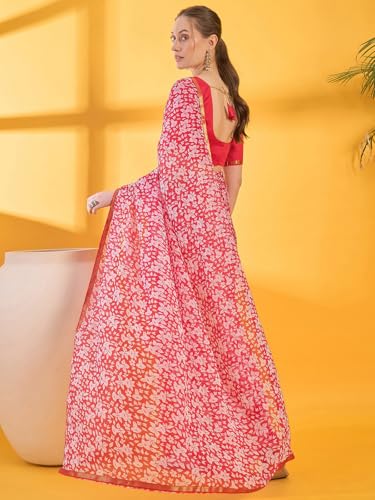 Image of SIRIL Women's Printed Chiffon Saree with Unstitched Blouse Piece