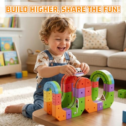 Image of KlickRail Electric Train Set Flexible Race Track for Kids 4 6 7 8, 48 Pcs Car Track for Toddlers 3-5, Building Toy Train Track Gravity-Defying 3D Embedded Layouts & Motorized Car, STEM Easter Gift