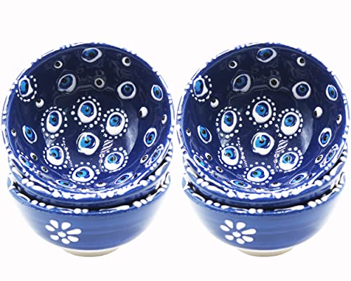 Küchengeräte 6 Pcs Navy Blue Evil Eyes Patterned Turkish Ceramic Snack Bowls (3.74'' 9.5Cm 3 Oz) Decorative Nazar Design Multi-Purpose Gift Set - Pinch Sauce Dipping Finger Small Serving Bowls #TOP2