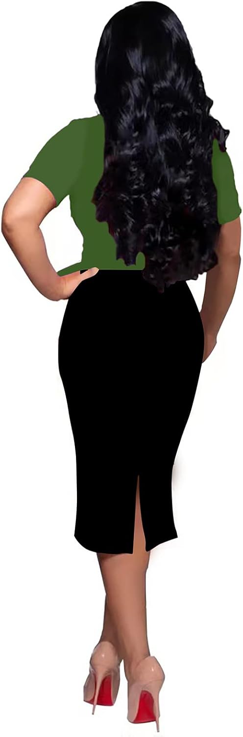 Women Dresses V Neck Short Sleeve Party Dress Bodycon Midi Work Business Pencil Dresses - Image 2