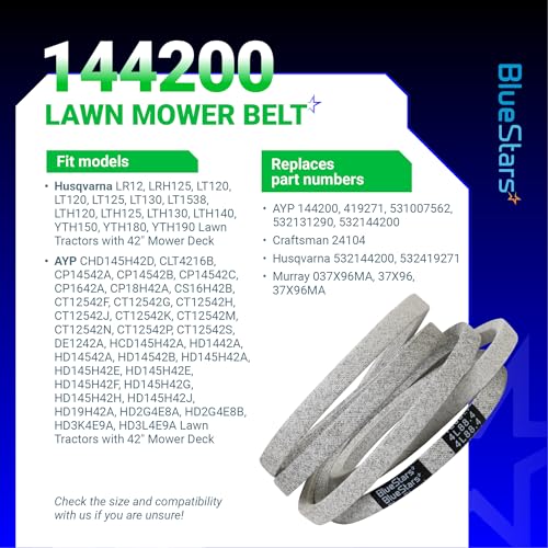 Image of BlueStars 144200 Mower Deck Belt | Aramid Cord | 1 /2 inch x 88 inch | Deck Belt - Fits AYP Craftsman 24104 Husqvarna 532144200 LTH130 YTH150 LTH120 YTH180 131290 532131290 419271 532419271