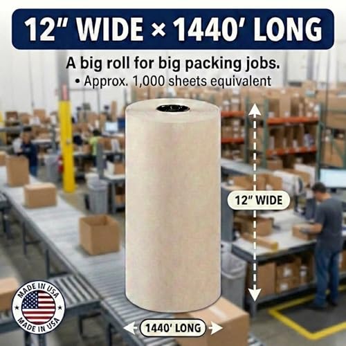 Image of BOX USA Packing Paper Roll 12 x 1400ft (1,000 Sheets 17 Equivalent) - Newsprint Paper for Shipping, Storage and Moving Supplies, White