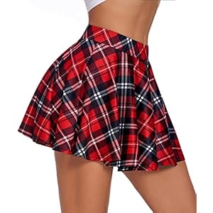 Avidlove Pleated Mini Skirt Plaid Skirts High Waist A Line Skater Skirt for Lingerie Schoolgirl