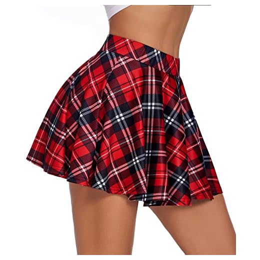 Avidlove Sexy Schoolgirl Costume Pleated Mini Skirt Plaid Short Skirts Lingerie Skirts Red Blue