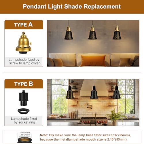 Image of Ceiling Fan Light Covers, 6 Pack Pendant Light Shade Replacement with 1-5 /8 inch Fitter, ALUCSET 4.5 inch Height and 4-3 /4 inch Diameter, Metal Bell Shaped Cover for Chandelier Pendant Light Wall Sconces Series
