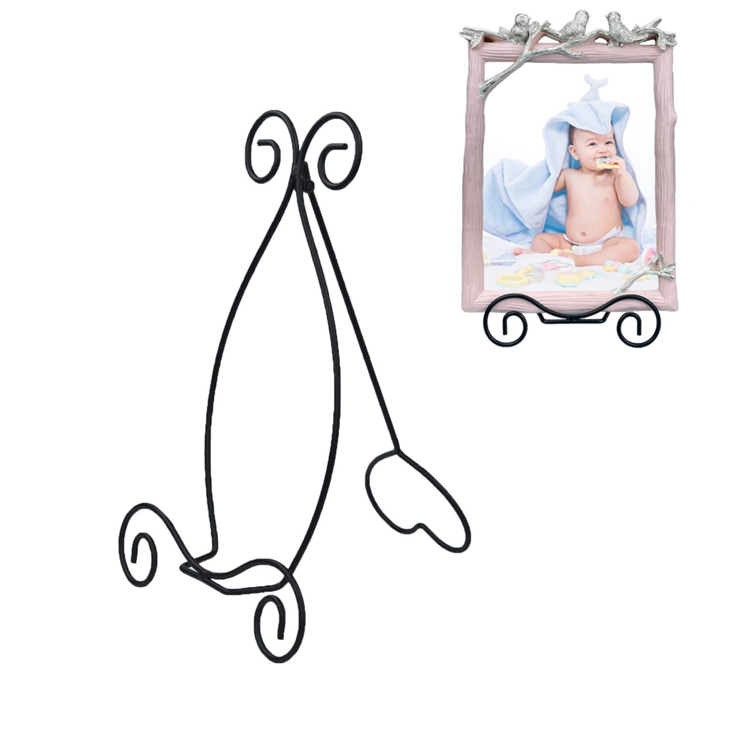 8 Inch Black Iron Easel Plate Stand for Display, Sturdy Metal Stand for Decorative Plate Dish, Pictures, Photo Frames and Tabletop Artworks