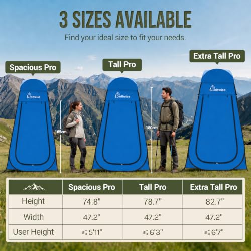 Image of WolfWise PRO Pop Up Shower Tent with Silver Coated, Floor and Rain Fly | Portable Changing Tent with Window & Carry Bag for Camping, Outdoor Privacy Toilet Bathroom with UV Protection, 75 inch /79 inch /83 inchH