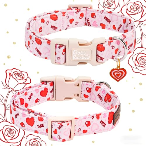 Image of Dog Collars, Valentine's Pink Letter Heart Print Pet Collar Durable Adjustable Plastic Pendant Dog Collar for X-Small Dogs