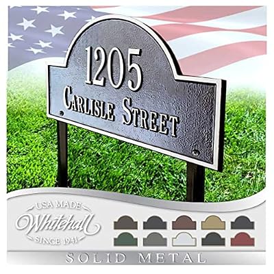 Whitehall™ Personalized Cast Metal Address plaque - LAWN MOUNTED Arch Plaque. Made in the USA. BEWARE OF IMPORT IMITATIONS. Display your address and street name. Custom house number sign.