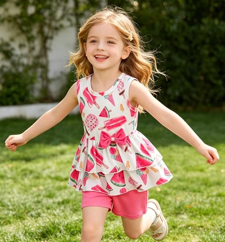Image of Girls 2 Piece Outfit Summer Short Set Sleeveless Bow Knot Tank Top and Shorts Cute Clothes for Toddler Girls