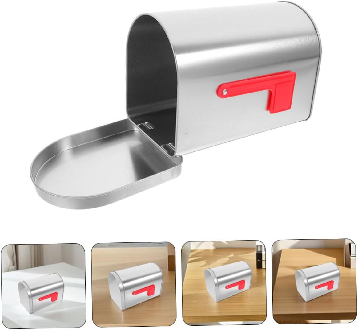 VOSAREA 2Pcs Silver Tinplate Post Mount Mailbox Decorative Box for Home | Outdoor Tin Container with Lid, Sturdy Organizer, Boys and Girls Studies and Anniversaries, Silver Metal Finish
