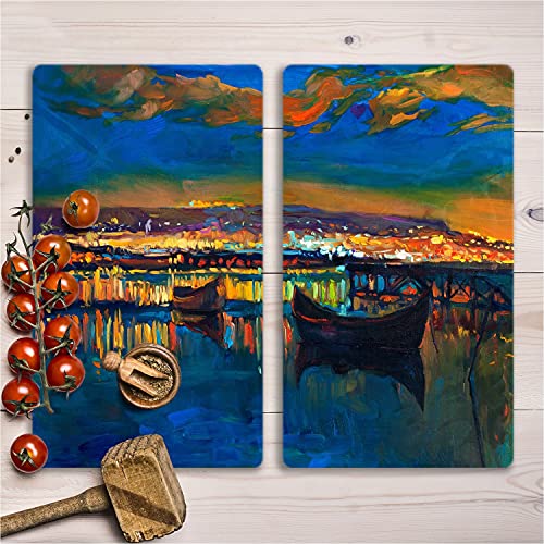 Tapis de découpe induction et plaque verre trempé 2x30x52cm paysage lac
